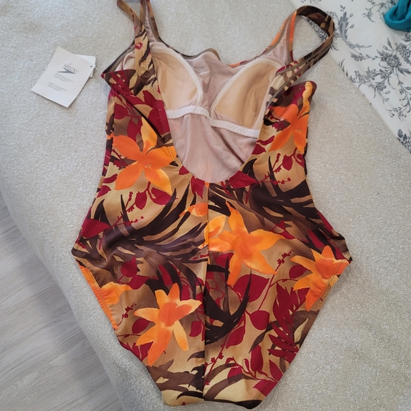 NEW SPEEDO Orange And Brown Floral One Piece Swimsuit Size 18 Vintage - Picture 5 of 13